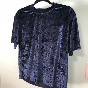 Crushed Velvet Blue Shirt Romwe